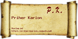 Priher Karion névjegykártya